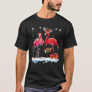 Flamingo Christmas Tree Santa Hat Xmas Light T-Shirt