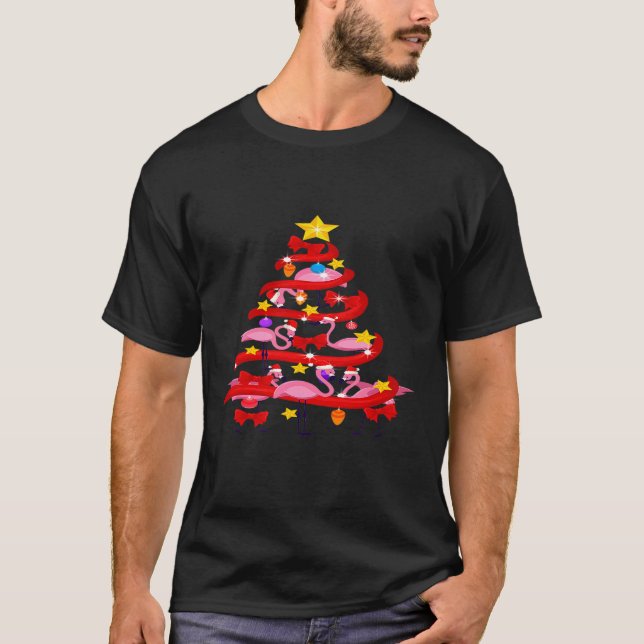 Flamingo Christmas Tree - Xmas Santa Claus T-Shirt (Front)