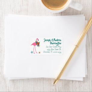Flamingo Christmas Wide Address Labels