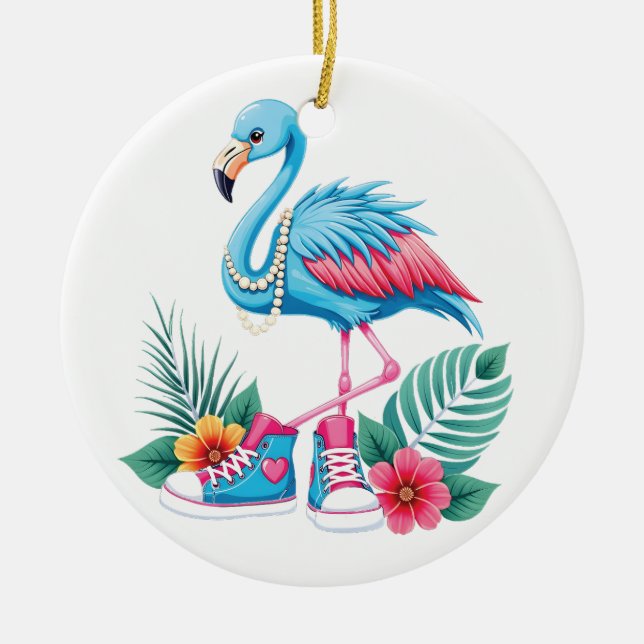 Flamingo Chucks and Pearls Comma La Harris 2024 Ceramic Tree Decoration (Front)