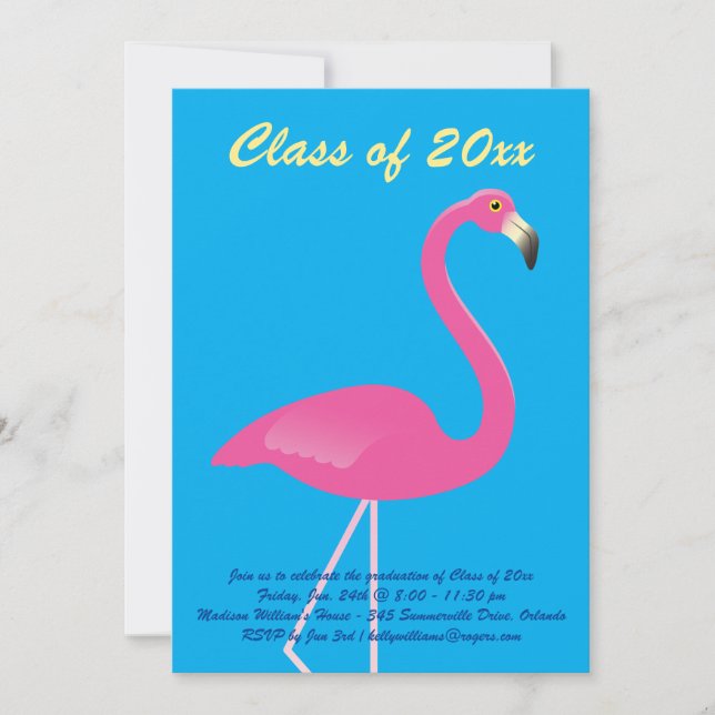 Flamingo Class of 2019 Graduation Party - Blue Invitation (Front)