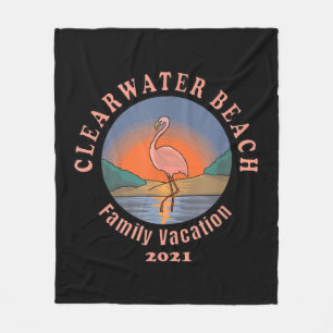 Flamingo Clearwater Beach Flamingo Vacation 2021 Fleece Blanket