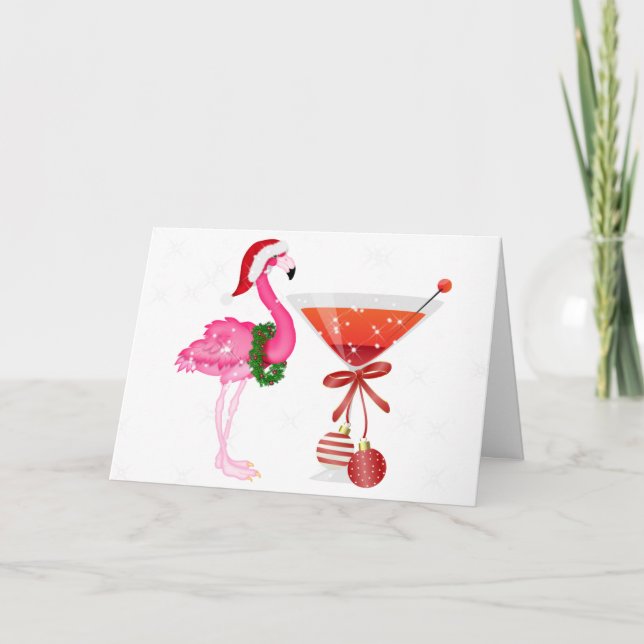 Flamingo Cocktail Christmas Card - SRF (Front)