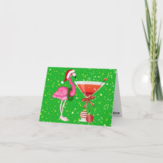Flamingo Cocktail Christmas Invitation - SRF (Front)