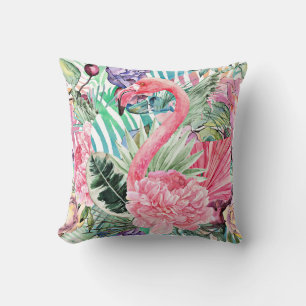Flamingo colorful watercolor cushion