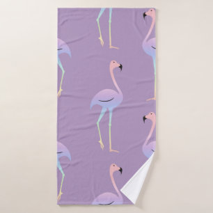 Flamingo colourful rainbow bird. Beautiful seamles Bath Towel