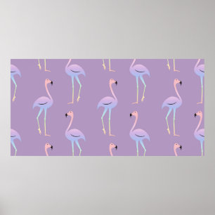 Flamingo colourful rainbow bird. Beautiful seamles Poster