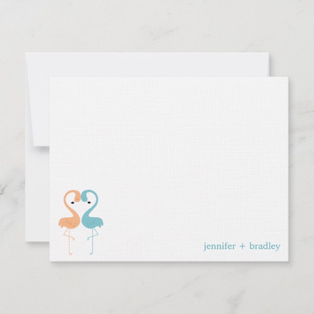 Flamingo Couple Custom Flat Thank You Notes Invitation (Front)