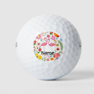 Flamingo couple stand on flower with name golf balls