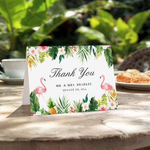 Flamingo Couple Tropical Floral Wedding Thank You Card