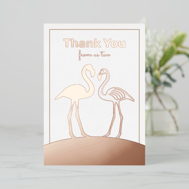 Flamingo Couple Wedding Thank You Flat Foil Card (Standing Front)