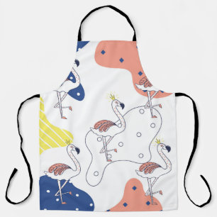 Flamingo Crown: Abstract Vintage Seamless. Apron