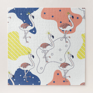 Flamingo Crown: Abstract Vintage Seamless. Jigsaw Puzzle