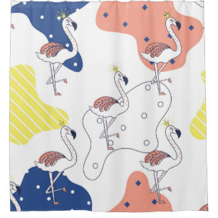 Flamingo Crown: Abstract Vintage Seamless. Shower Curtain