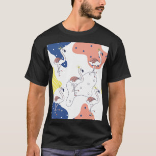 Flamingo Crown: Abstract Vintage Seamless. T-Shirt