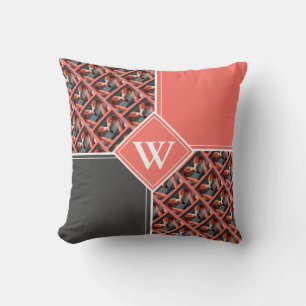 FLAMINGO Custom Monogram Coral Grey Cushion