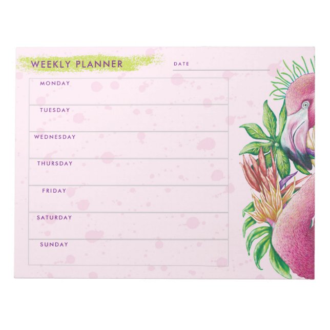Flamingo Cute Floral Pink Weekly Planner Notepad (Front)