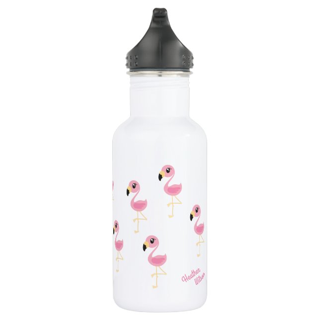 Flamingo Cute Kids Water Bottle with Name (Right)