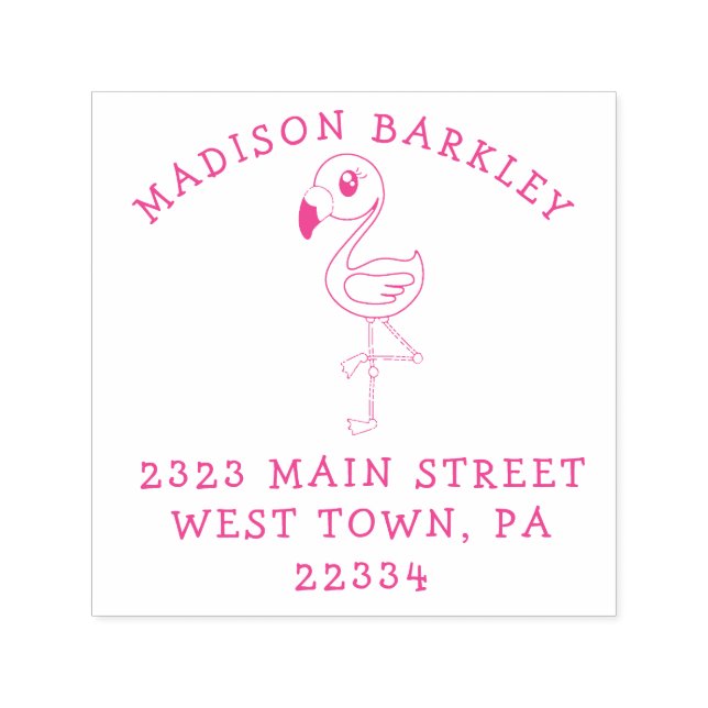 Flamingo Cute Tropical Kids Return Address Stamp (Design)