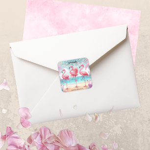 Flamingo Dance and Birthday Celebration Party Square Sticker