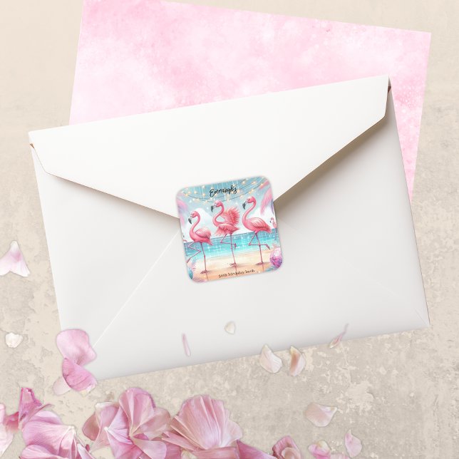 Flamingo Dance and Birthday Celebration Party Square Sticker (Creator Uploaded)
