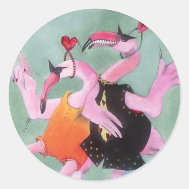 Flamingo Dance Classic Round Sticker (Front)