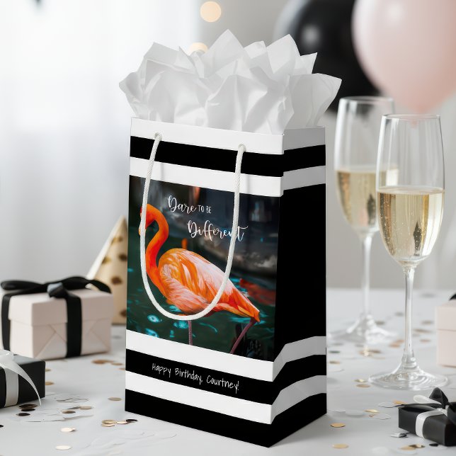 Flamingo Dare to Be Different Black Stripes Name Small Gift Bag (Creator Uploaded)