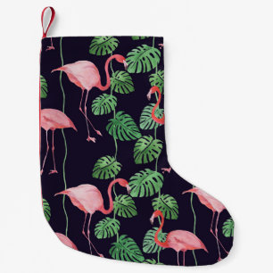 Flamingo Dark: Small Watercolor Pattern. Christmas Stocking