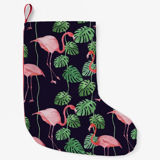 Flamingo Dark: Small Watercolor Pattern. Christmas Stocking (Front)