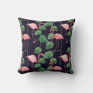 Flamingo Dark: Small Watercolor Pattern. Cushion
