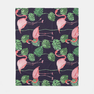 Flamingo Dark: Small Watercolor Pattern. Fleece Blanket