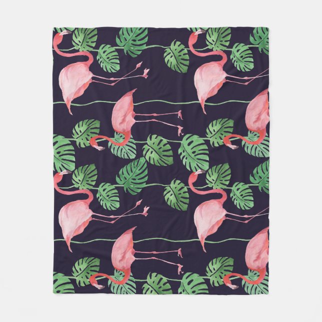 Flamingo Dark: Small Watercolor Pattern. Fleece Blanket (Front)
