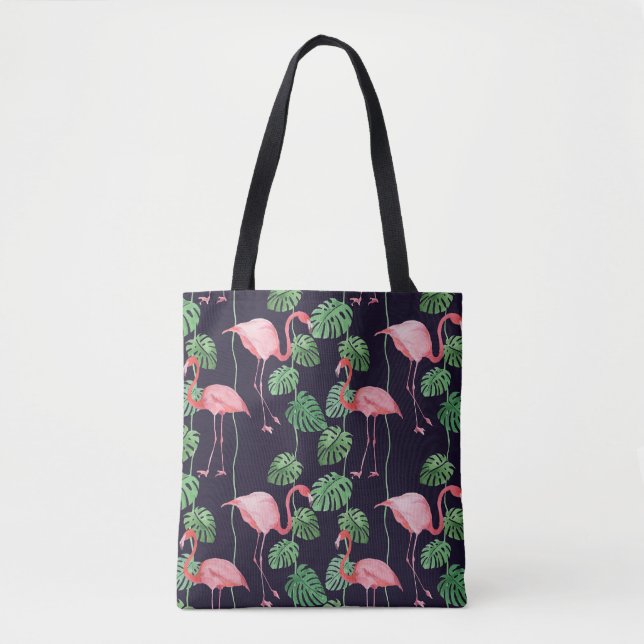 Flamingo Dark: Small Watercolor Pattern. Tote Bag (Front)