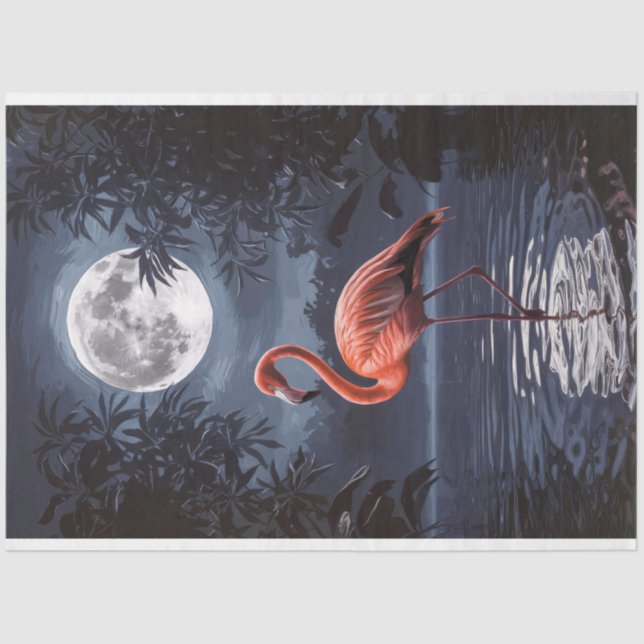 Flamingo Dramatic Full Moon Decoupage Tissue Paper (Front)