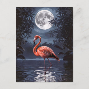 Flamingo Dramatic Full Moon Postcard