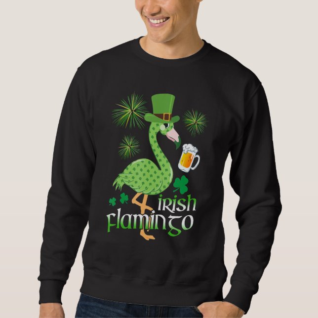 Flamingo Drinking Beer St Patricks Day  Irish Sham Sweatshirt (Front)