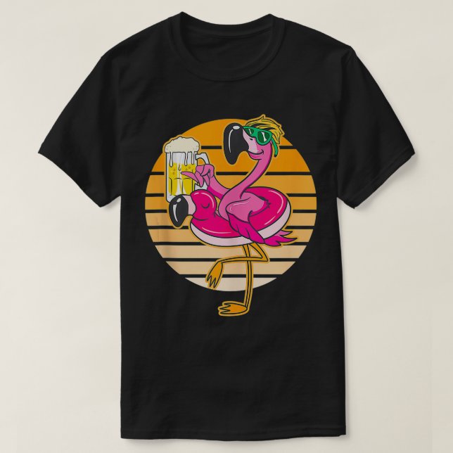 Flamingo Drinking Beer Summer Funny Beer Lover  T-Shirt (Design Front)