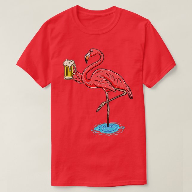 Flamingo Drinking Beer T-Shirt (Design Front)