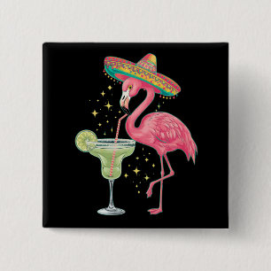 Flamingo Drinking Margarita Funny Mexican Poncho 15 Cm Square Badge