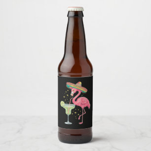 Flamingo Drinking Margarita Funny Mexican Poncho Beer Bottle Label