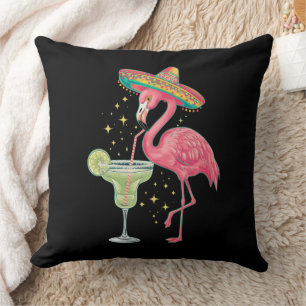 Flamingo Drinking Margarita Funny Mexican Poncho Cushion