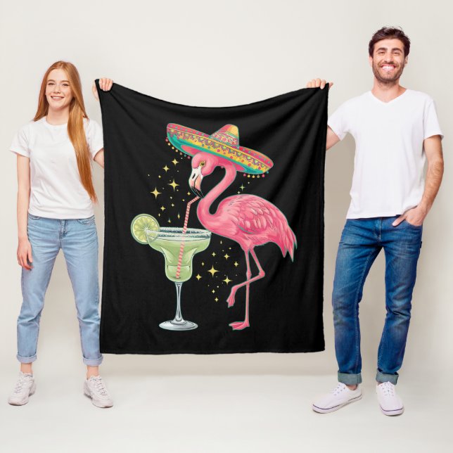 Flamingo Drinking Margarita Funny Mexican Poncho Fleece Blanket (In Situ)
