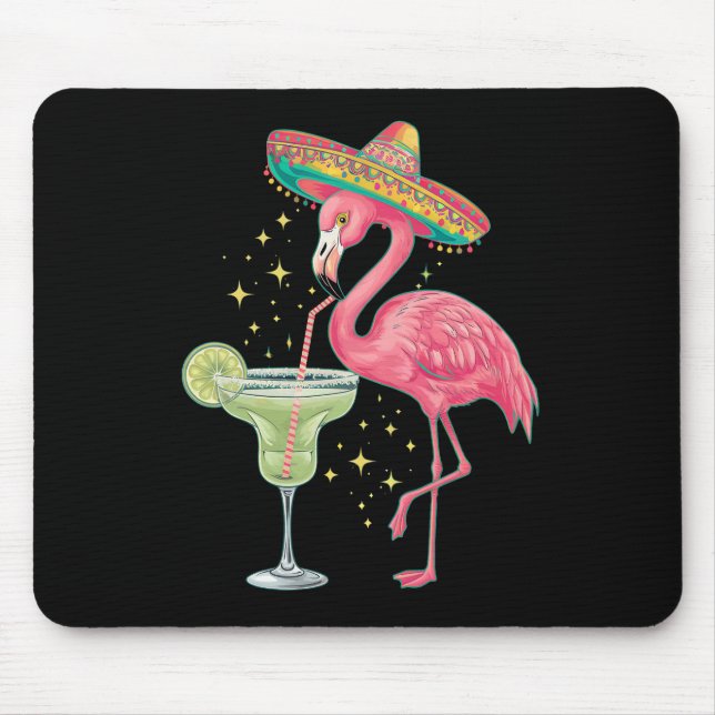Flamingo Drinking Margarita Funny Mexican Poncho Mouse Mat (Front)
