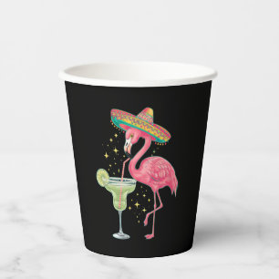 Flamingo Drinking Margarita Funny Mexican Poncho Paper Cups
