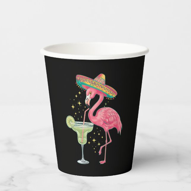 Flamingo Drinking Margarita Funny Mexican Poncho Paper Cups (Front)