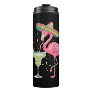 Flamingo Drinking Margarita Funny Mexican Poncho Thermal Tumbler