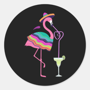 Flamingo Drinking Margarita Mexican Poncho Cinco D Classic Round Sticker