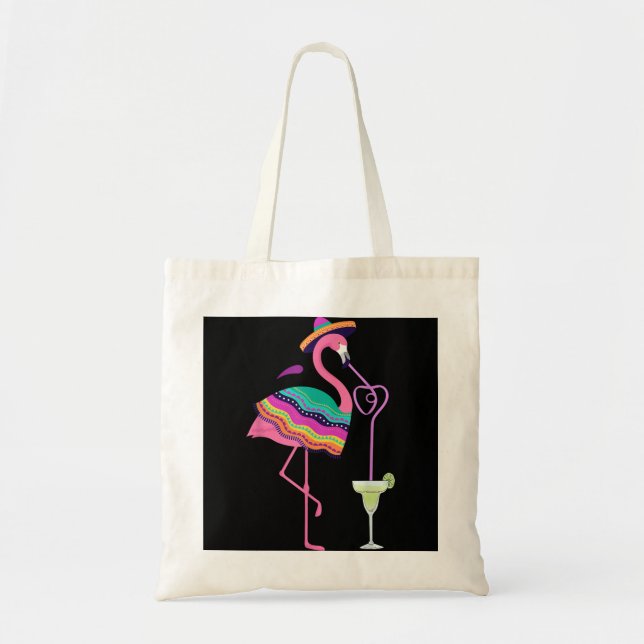Flamingo Drinking Margarita Mexican Poncho Cinco D Tote Bag (Front)