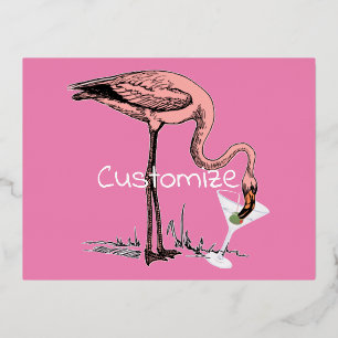 Flamingo Drinking Martini Thunder_Cove Foil Holiday Postcard