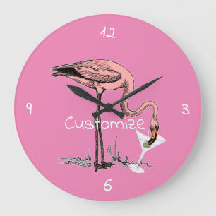Flamingo Drinking Martini Thunder_Cove Large Clock